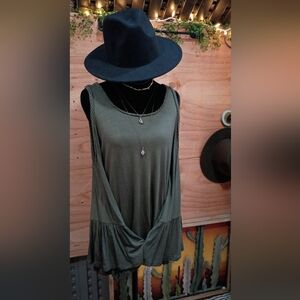 Olive Green Cold Shoulder Tunic Top Braided Straps Cutout bell Sleeve